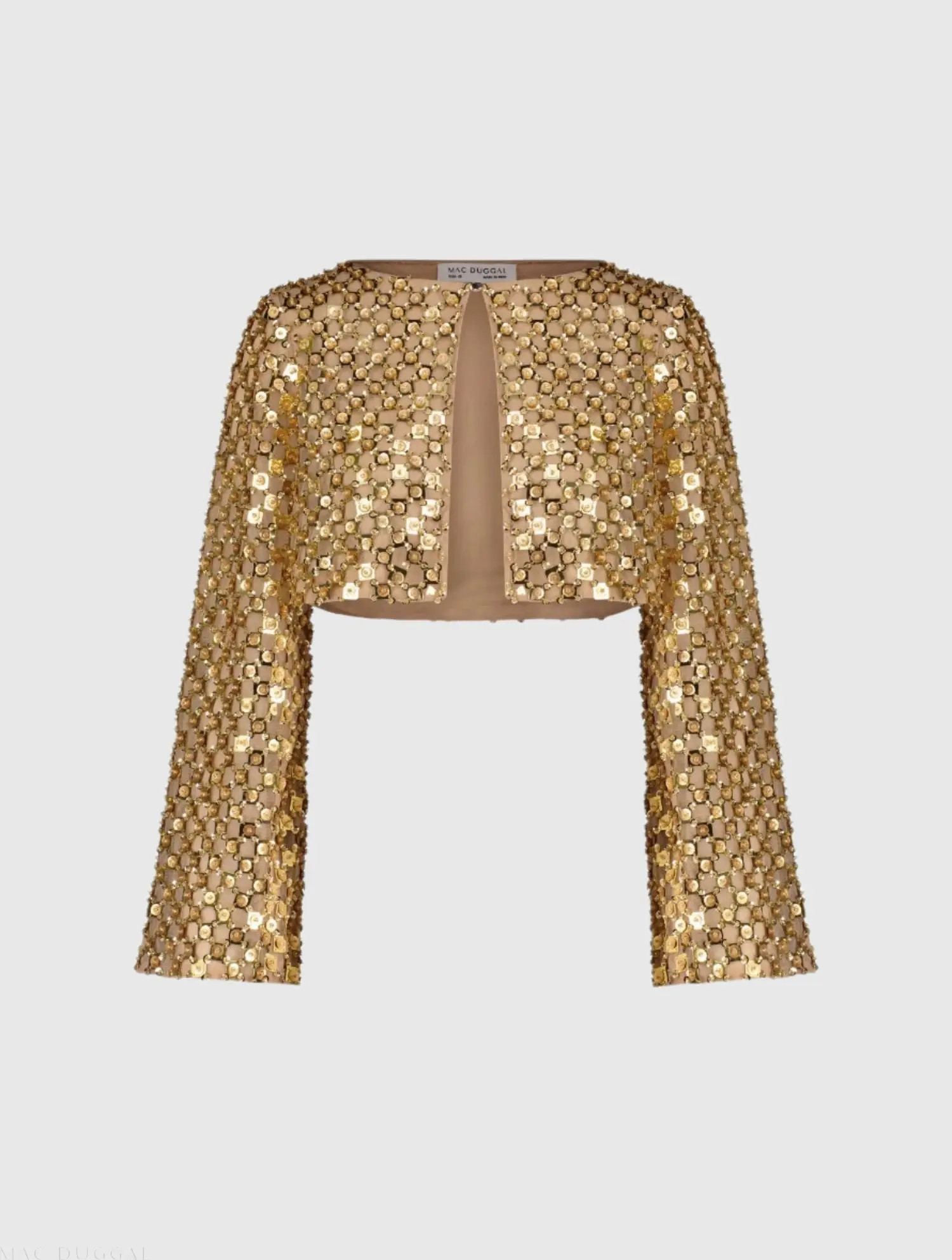 Gold Beaded Sequin Georgette Long Sleeve Cardigan - Image 2