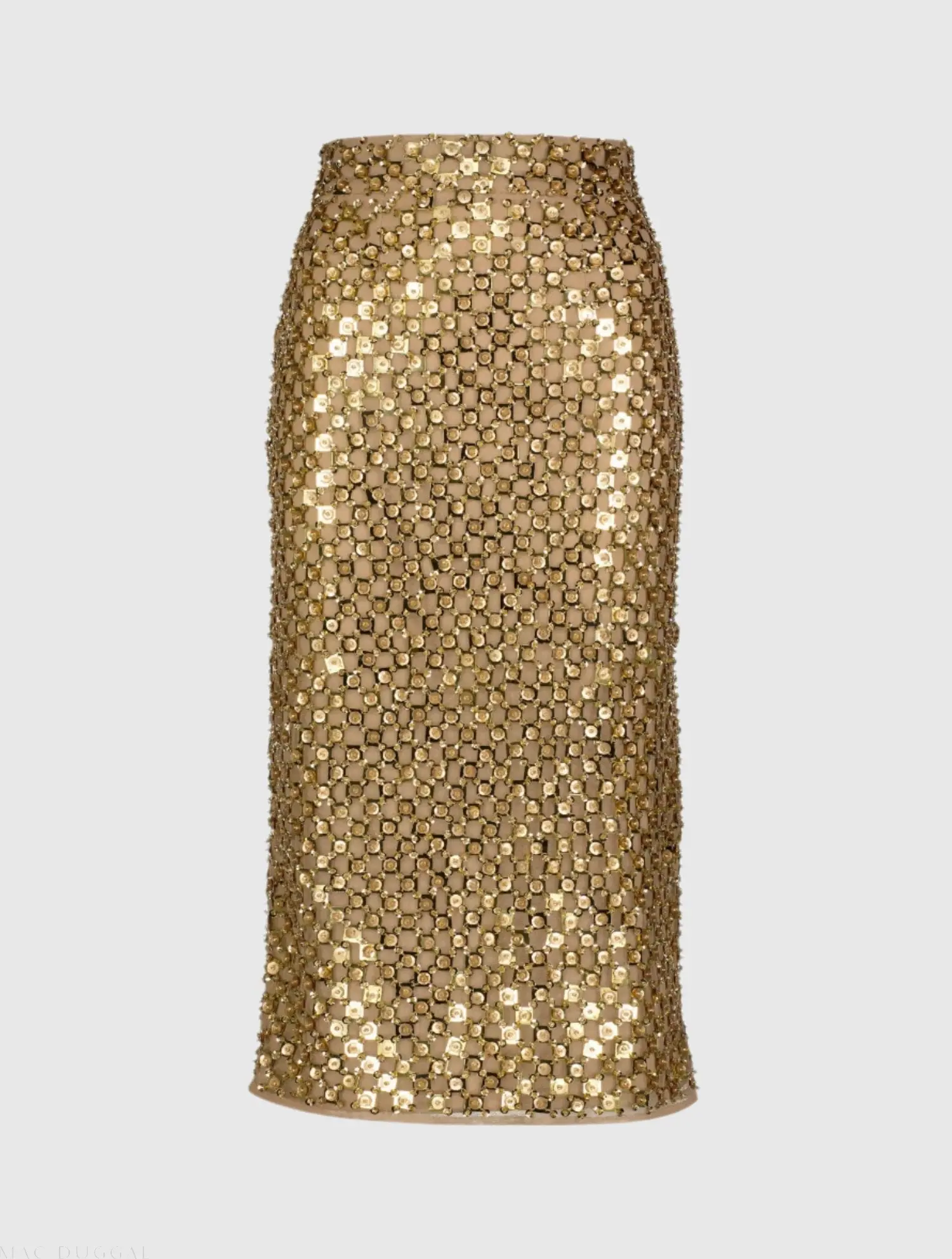 Gold Georgette Embellished Fitted Midi Pencil Skirt - Image 2