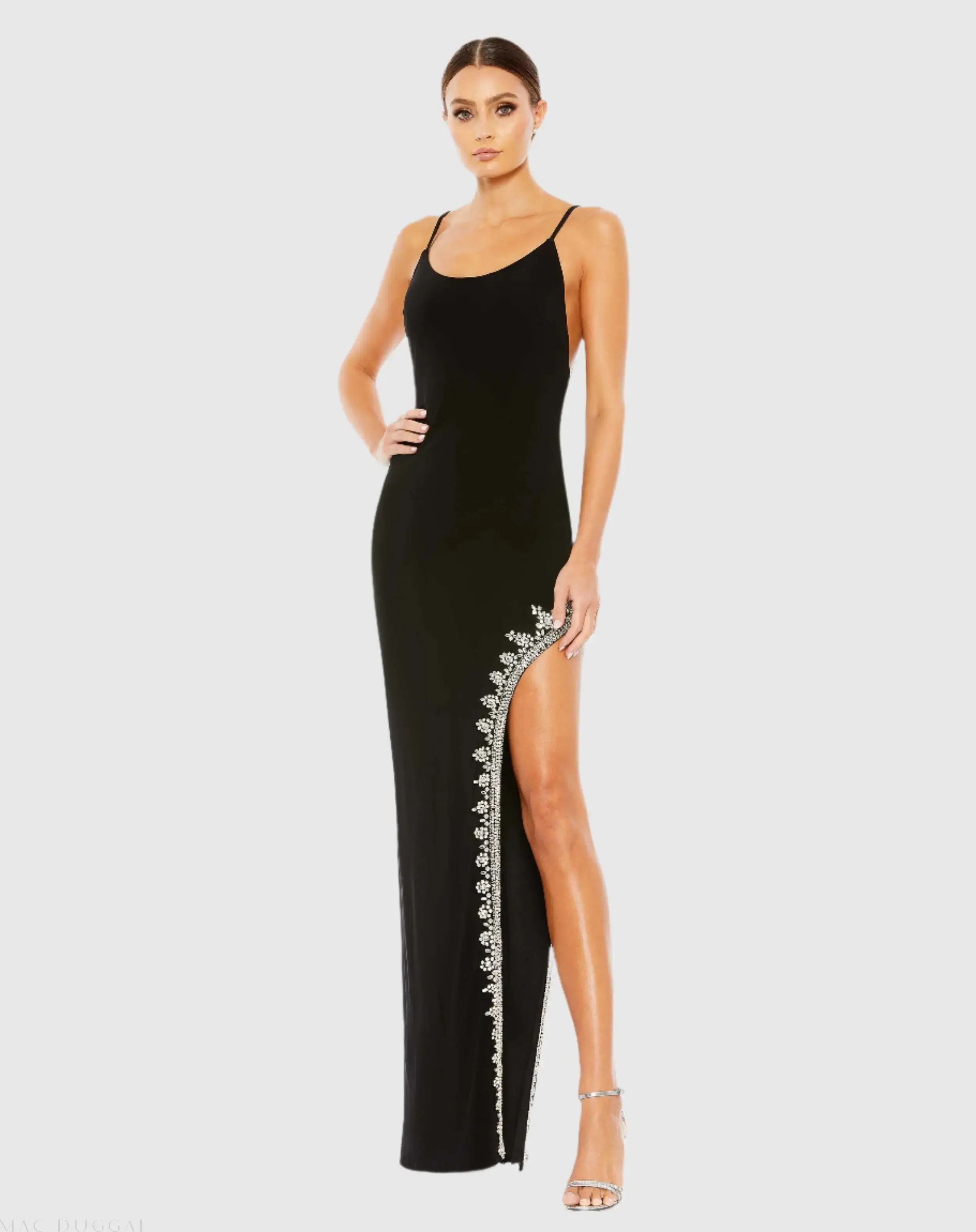Rhinestone Encrusted Side Slit Cami Bodycon Gown - Image 2