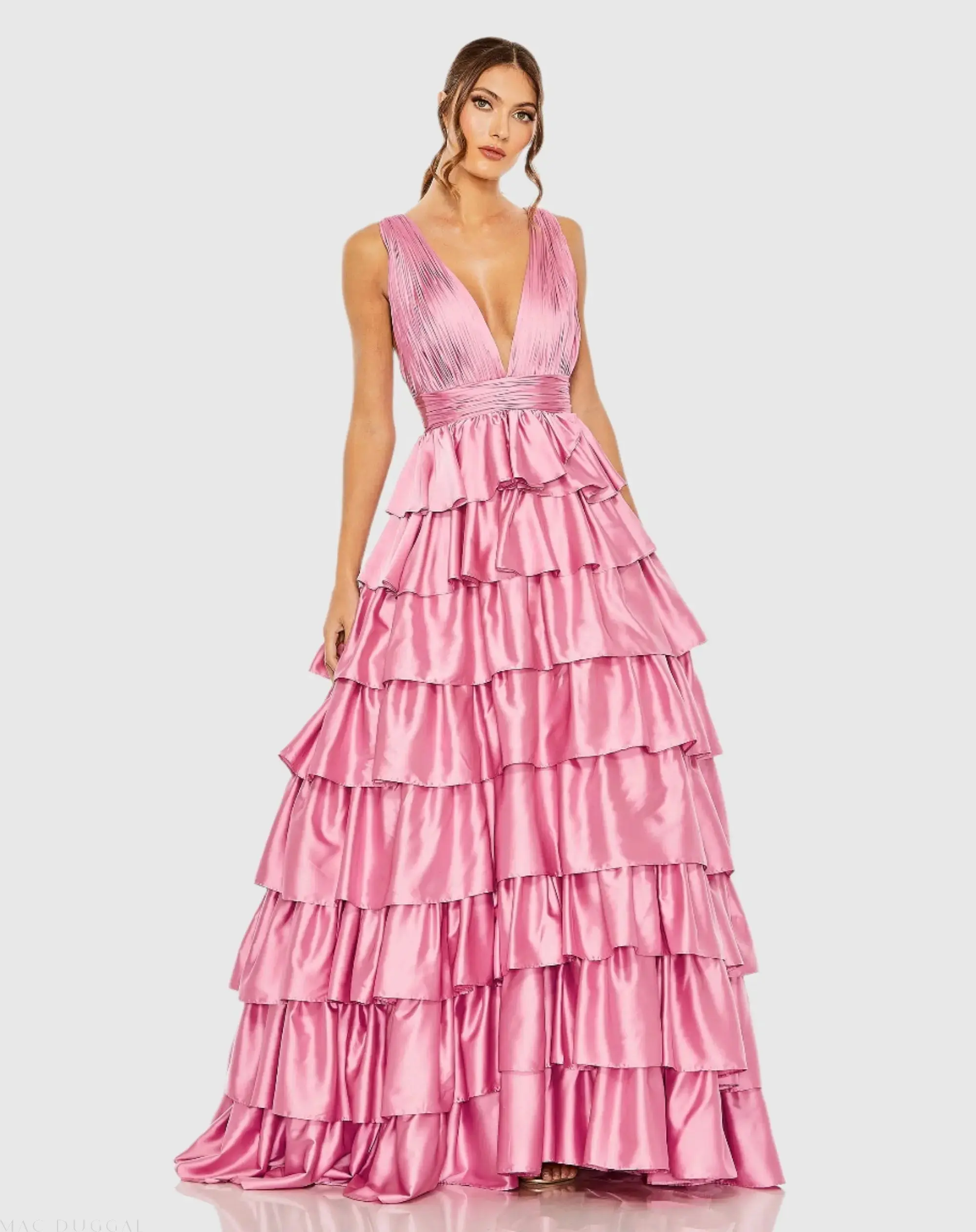 Ruffle Tiered Pleated Sleeveless V Neck Gown - Image 2