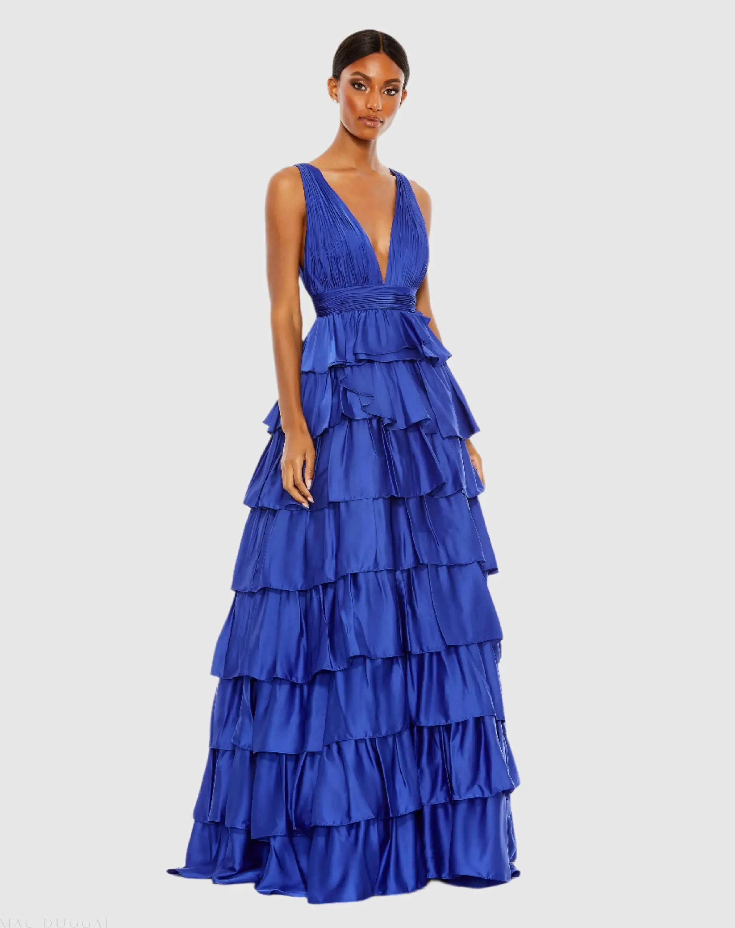 Ruffle Tiered Pleated Sleeveless V Neck Gown - Image 3