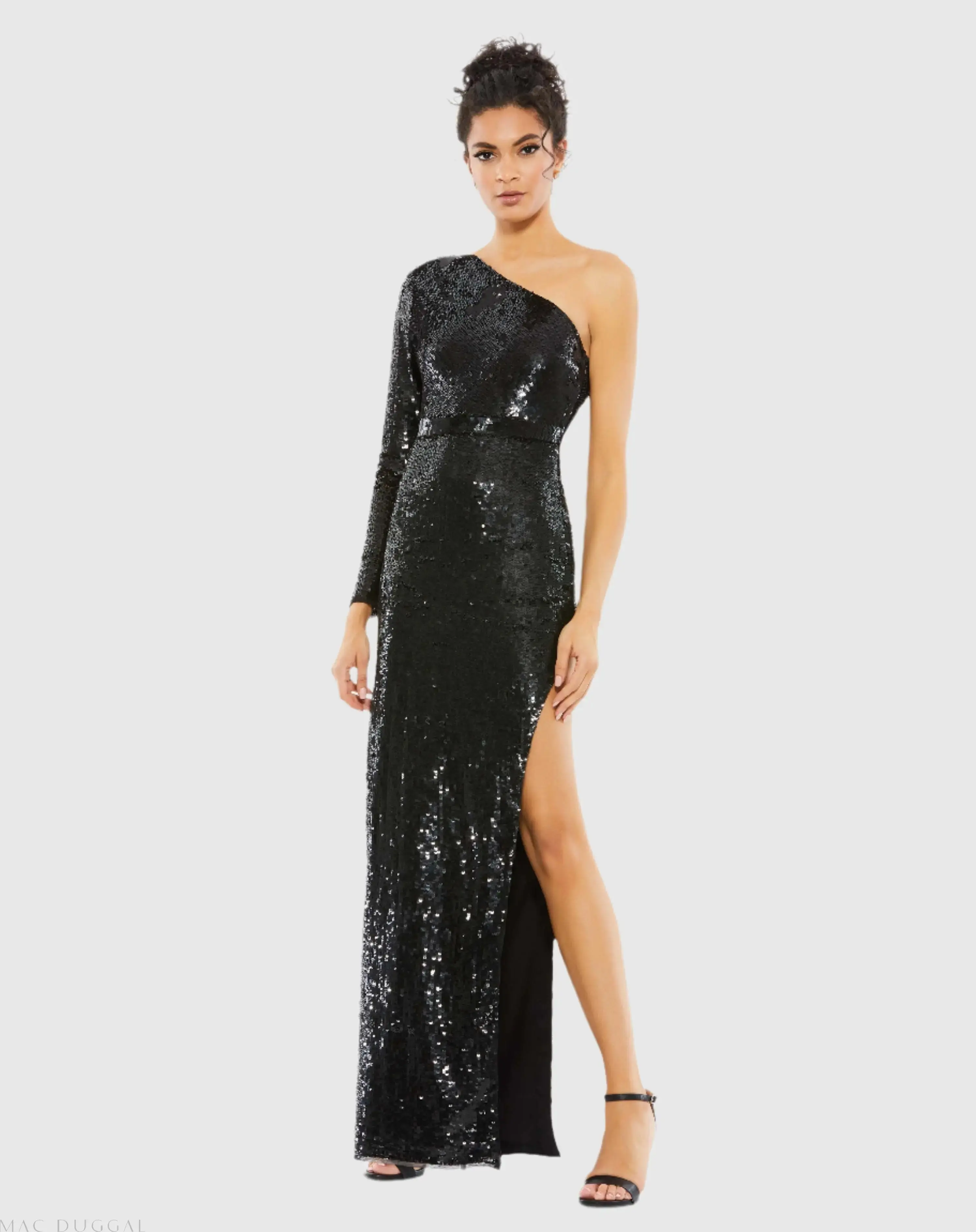 Sequined One Sleeve Column Gown - Image 2