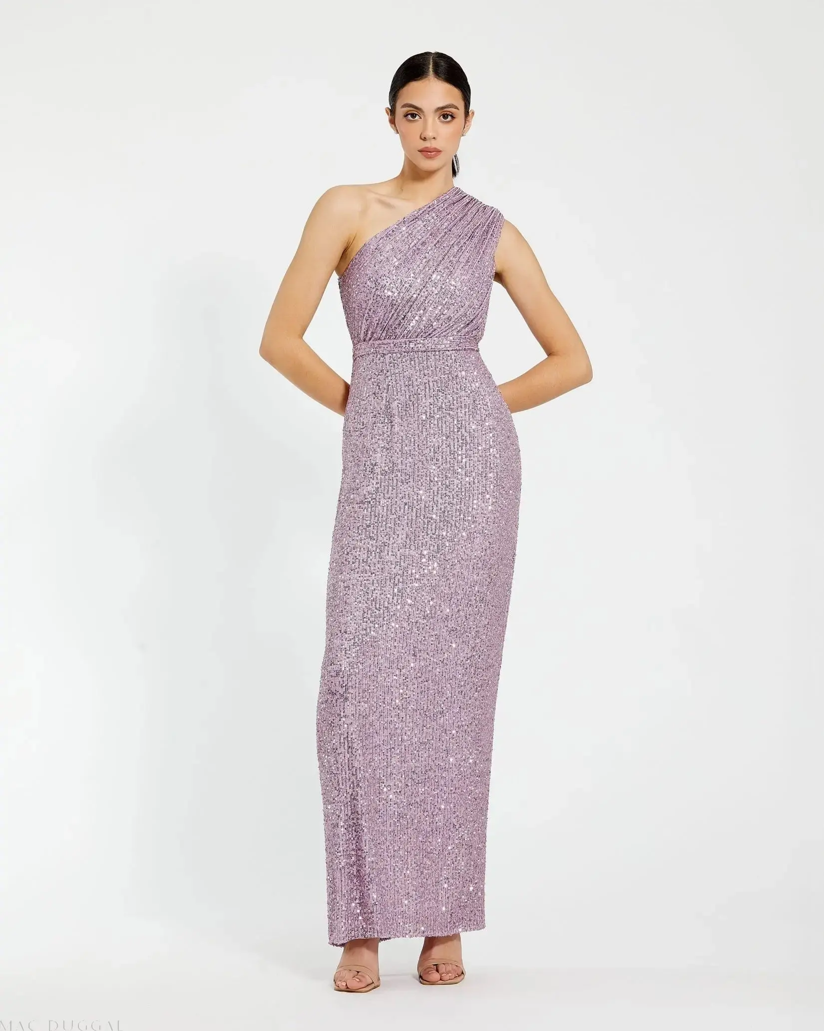 Sequined Ruched One Shoulder Gown - Image 5