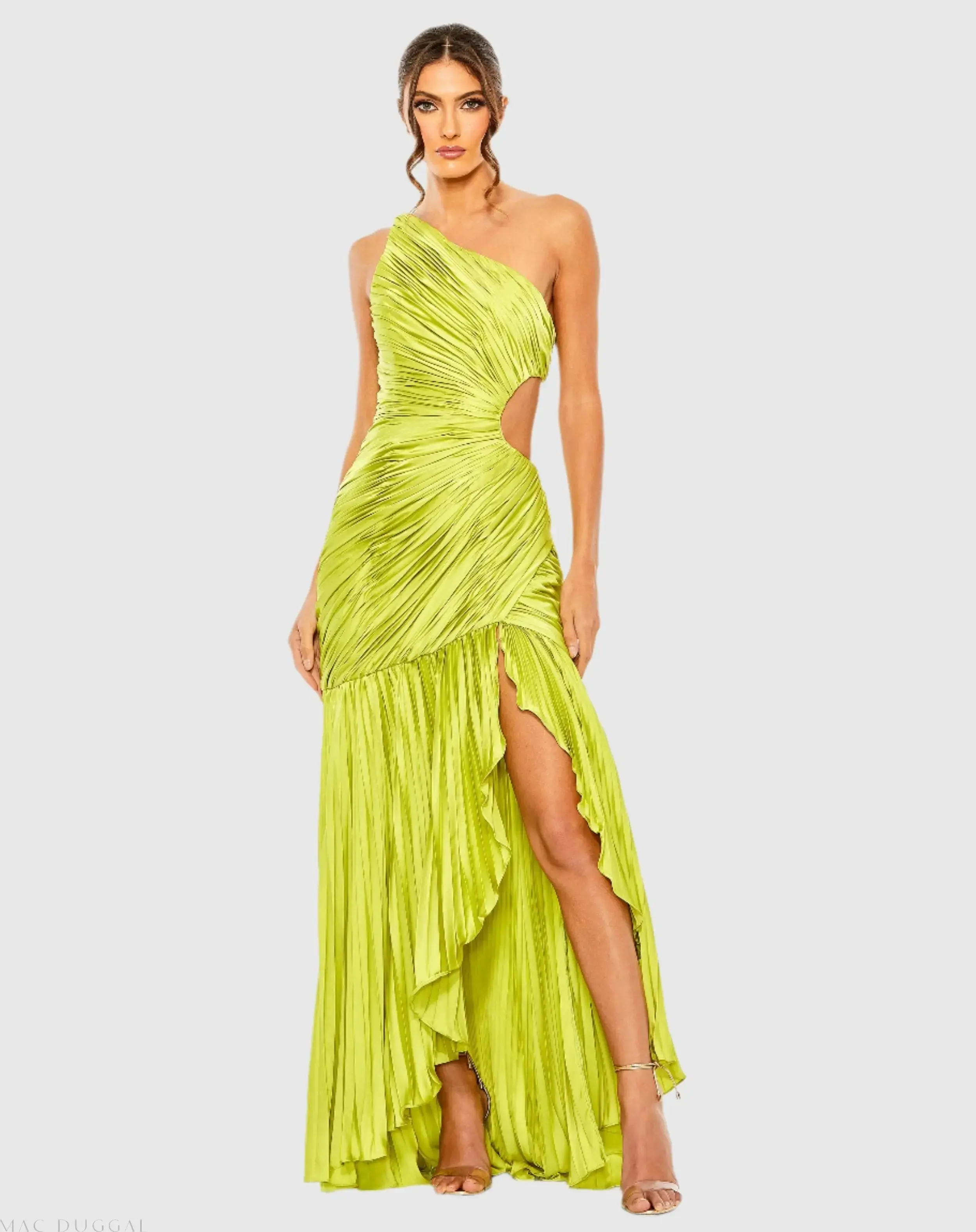 Side Cut-Out One-Shoulder Pleated Gown - Image 2