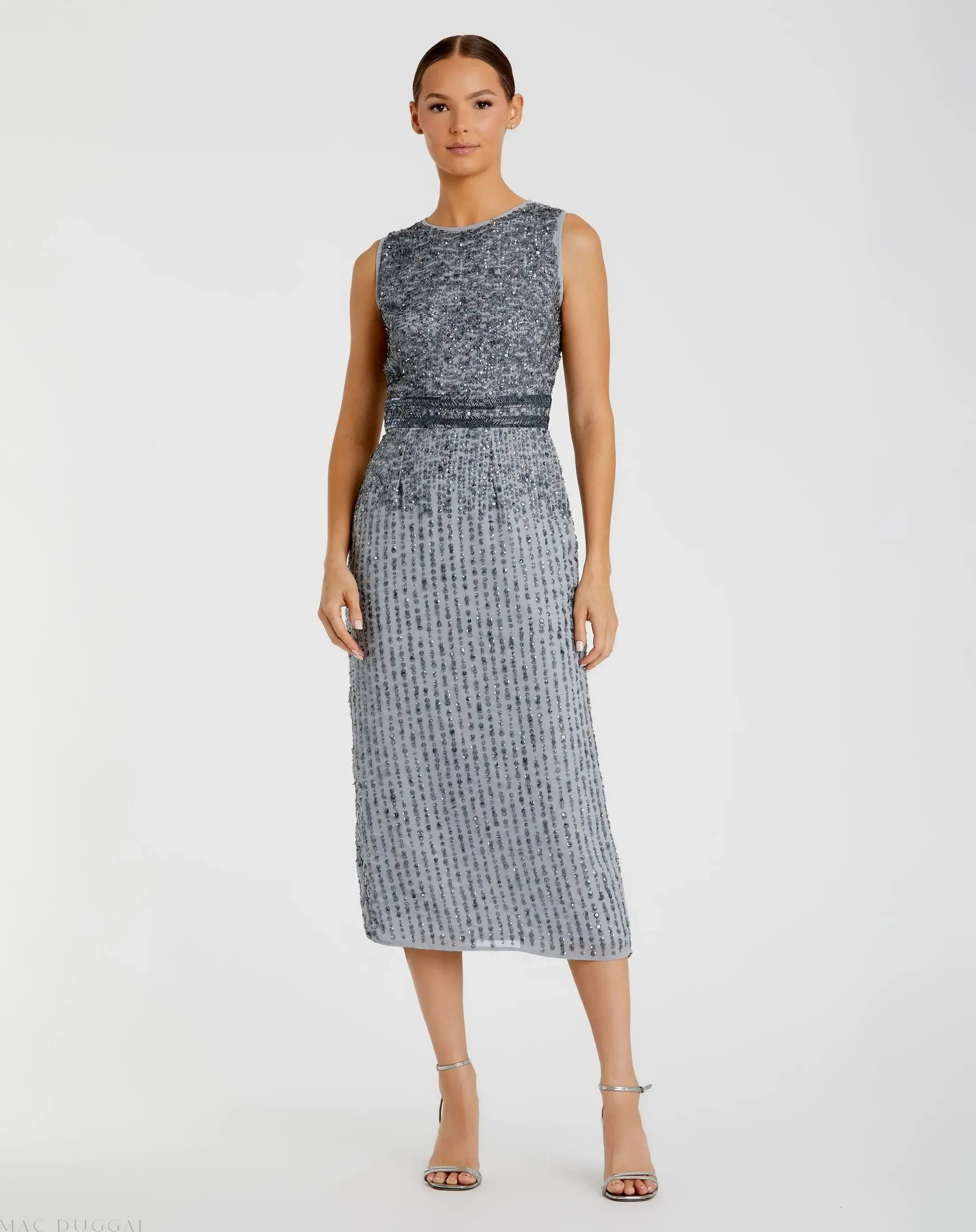 Sleeveless High Neck Beaded Midi Sheath Dress - Image 5