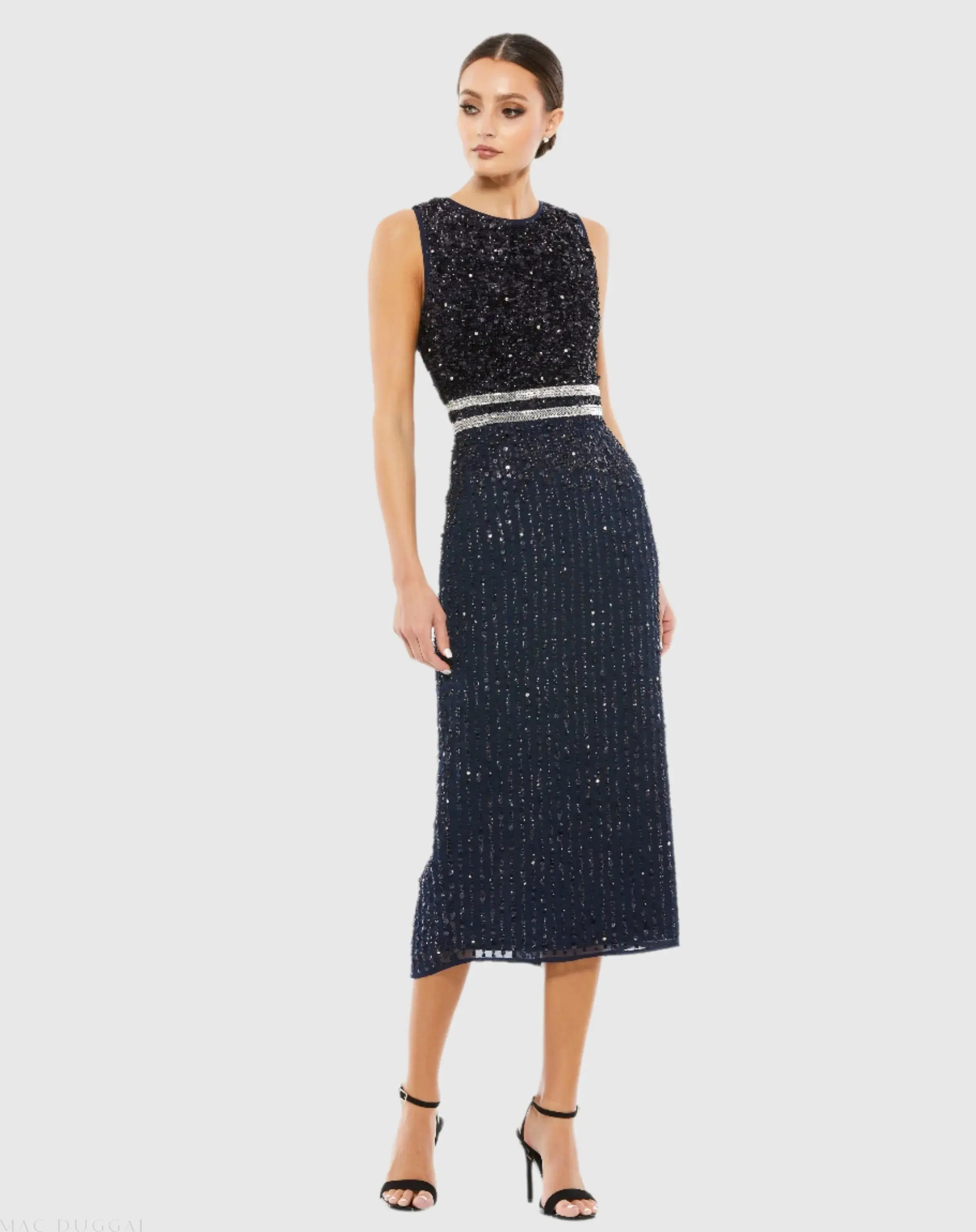 Sleeveless High Neck Beaded Midi Sheath Dress - Image 6