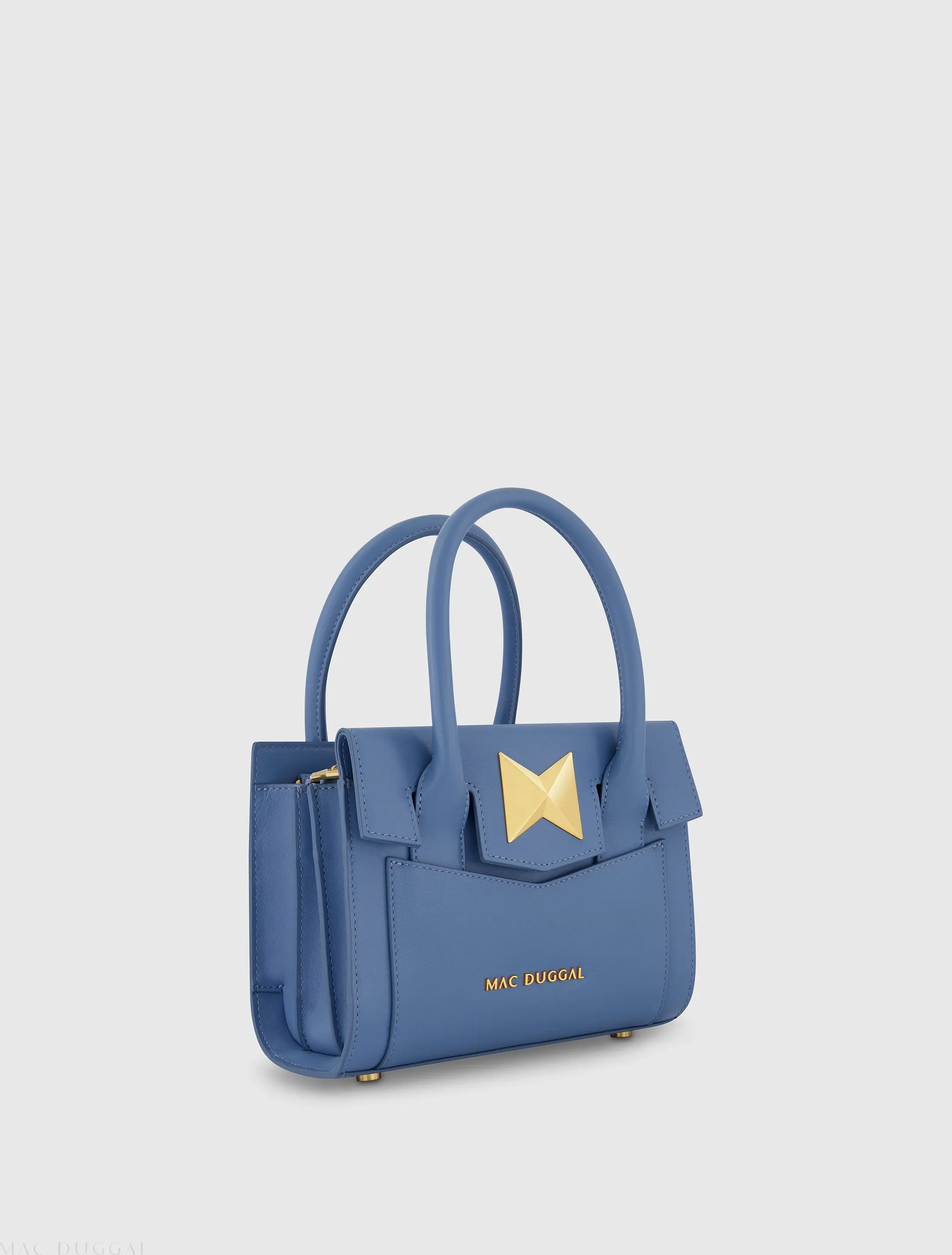 Blue Small Leather Tote Bag With Gold Hardware - Image 2