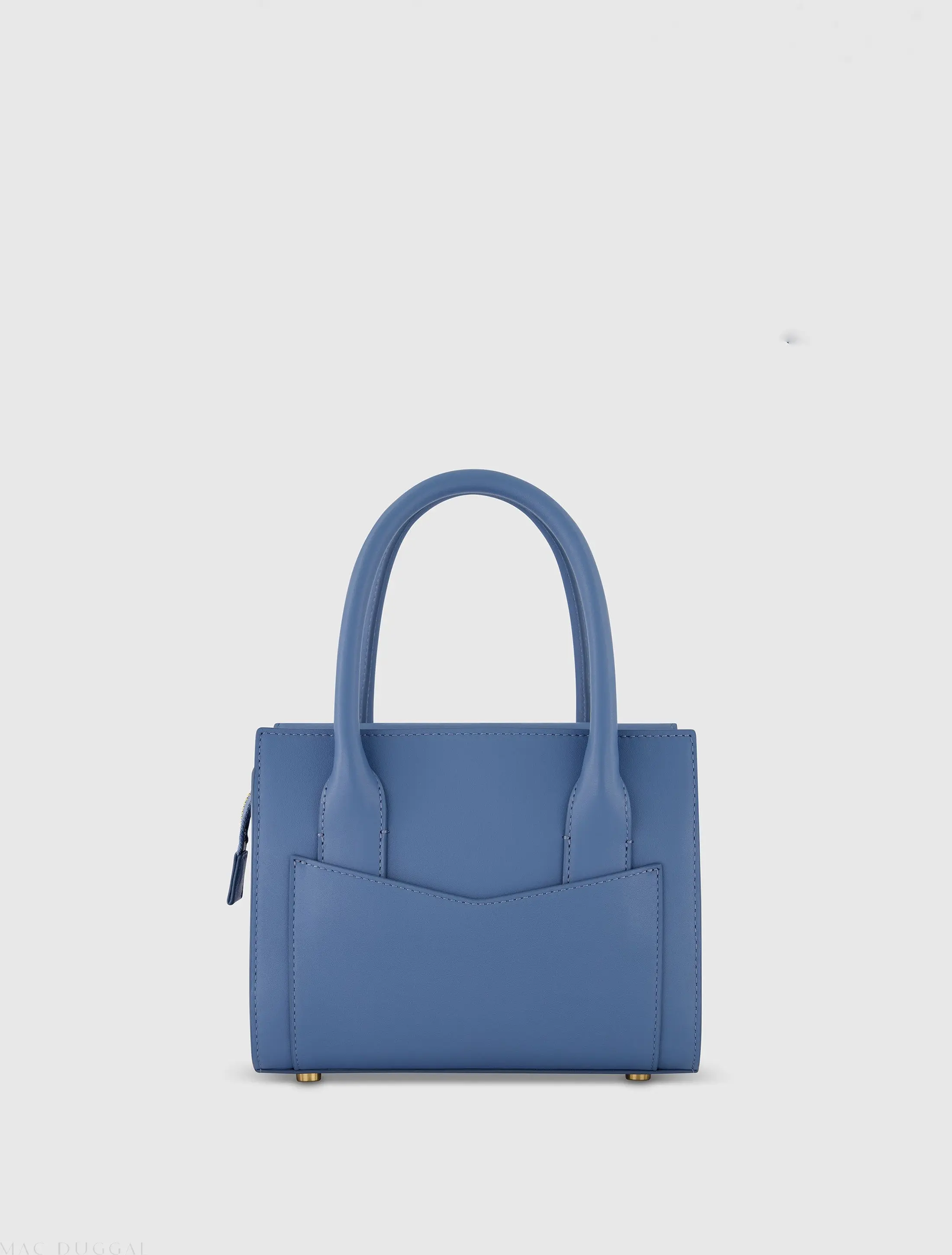 Blue Small Leather Tote Bag With Gold Hardware - Image 3