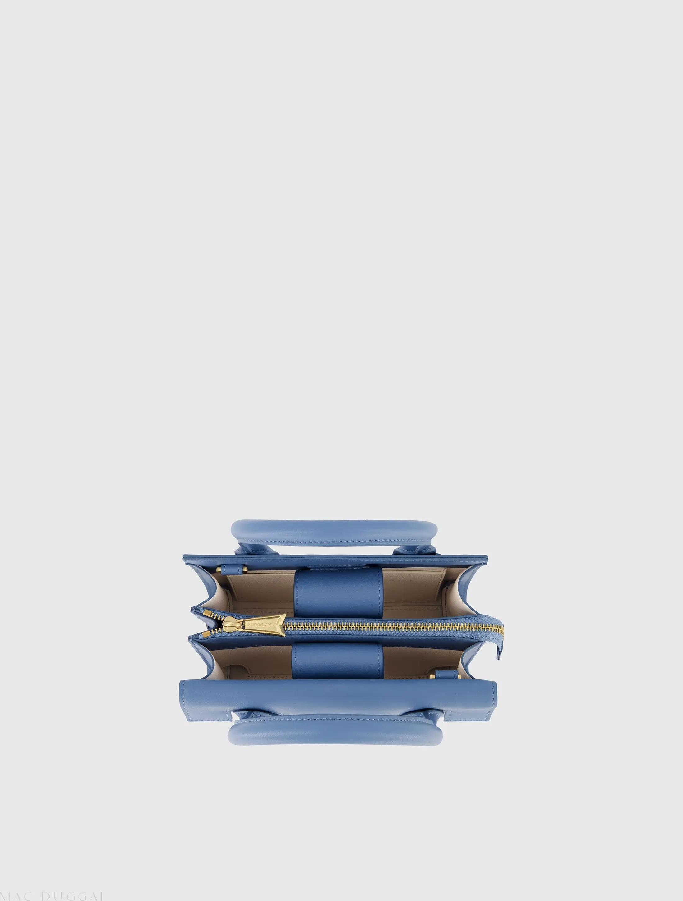 Blue Small Leather Tote Bag With Gold Hardware - Image 4