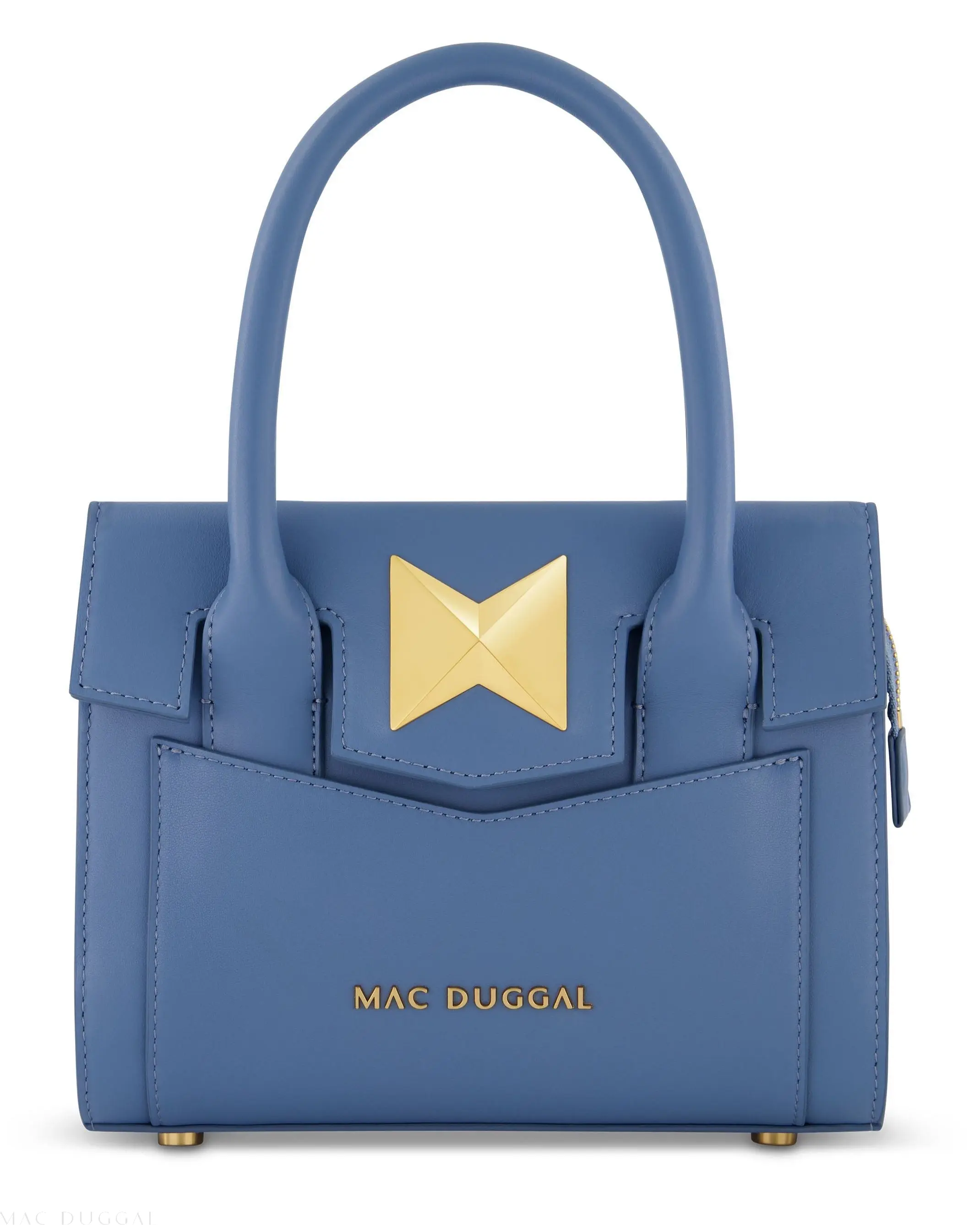 Blue Small Leather Tote Bag With Gold Hardware - Image 6
