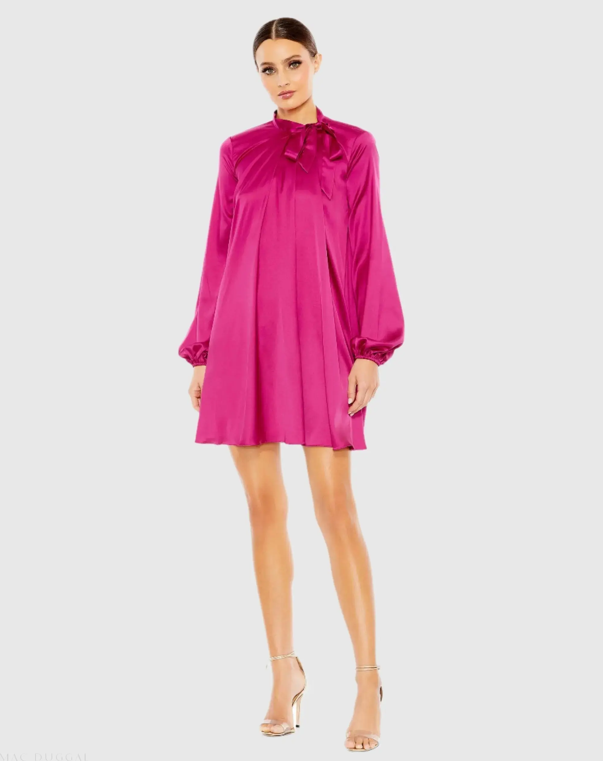 Soft Tie High Neck Pull Sleeve Shirt Dress - Image 2