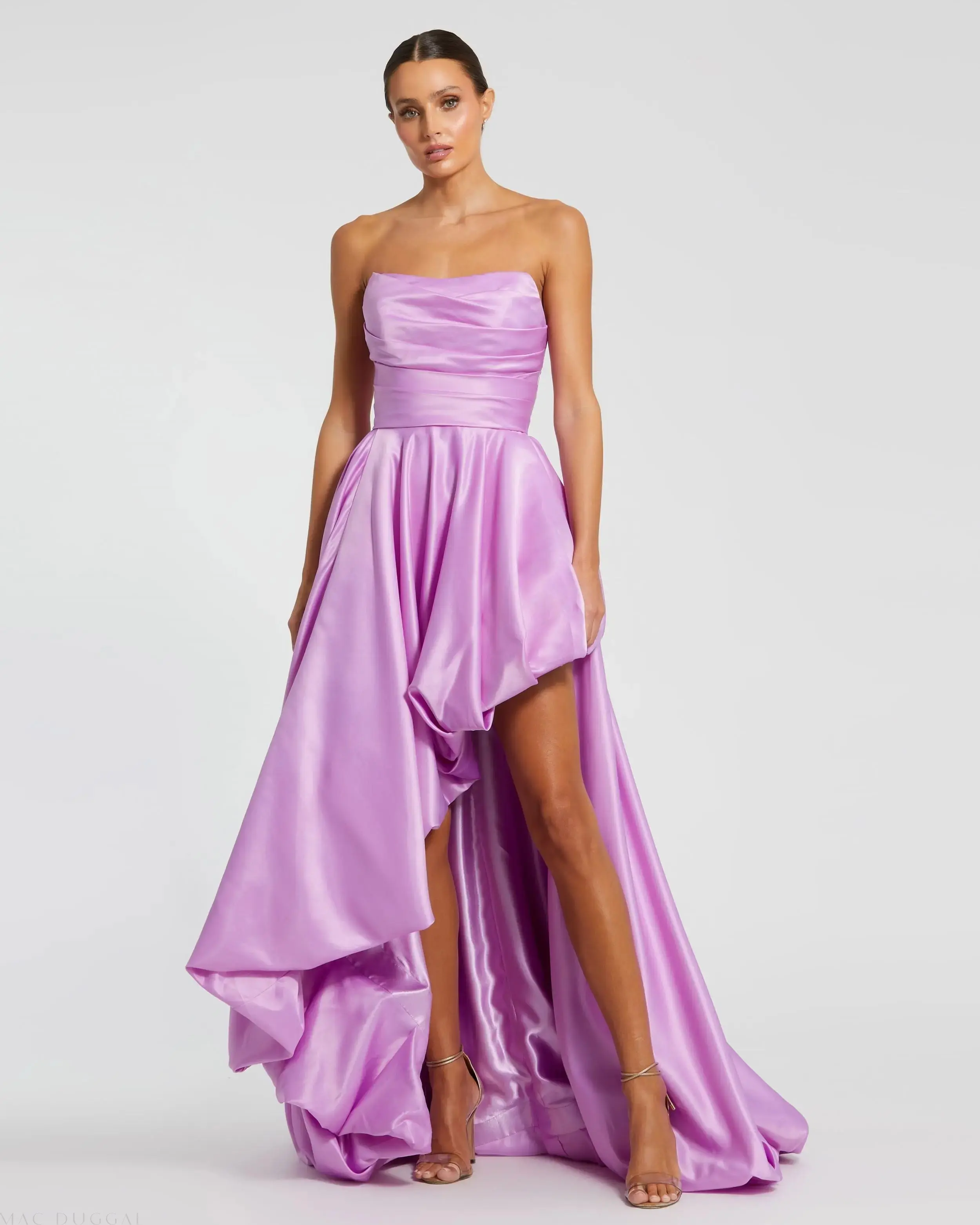 Strapless Ruched High Low Gown - Image 4