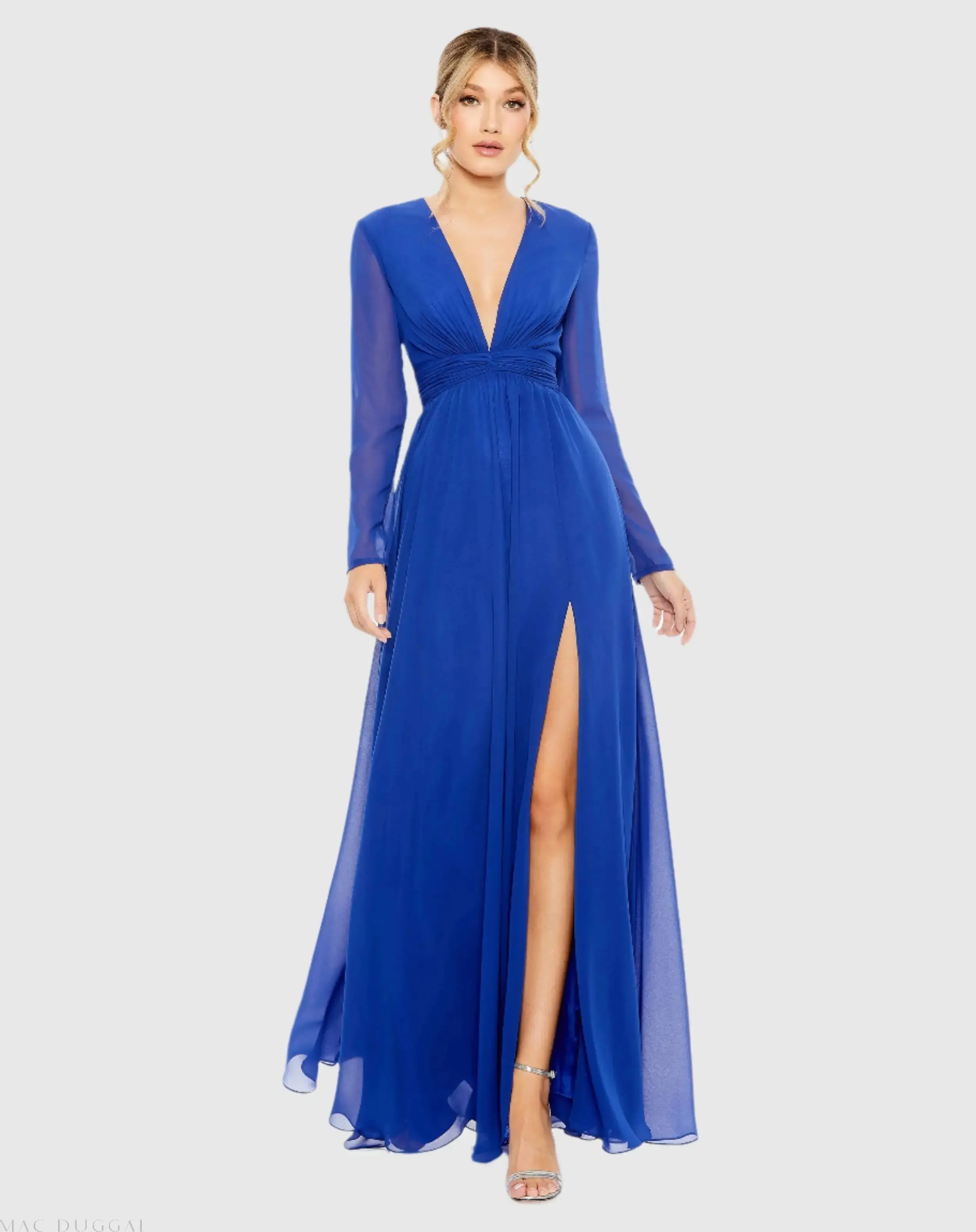 V-Neck Front Twist Long Sleeve Gown - Image 2
